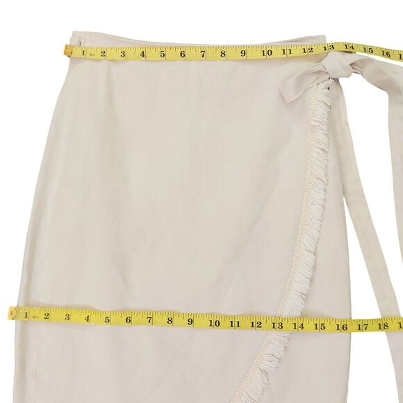 Reformation Wrap Skirt Womens Small Beige Linen Blend Fringed Retro Beach - Picture 9 of 11
